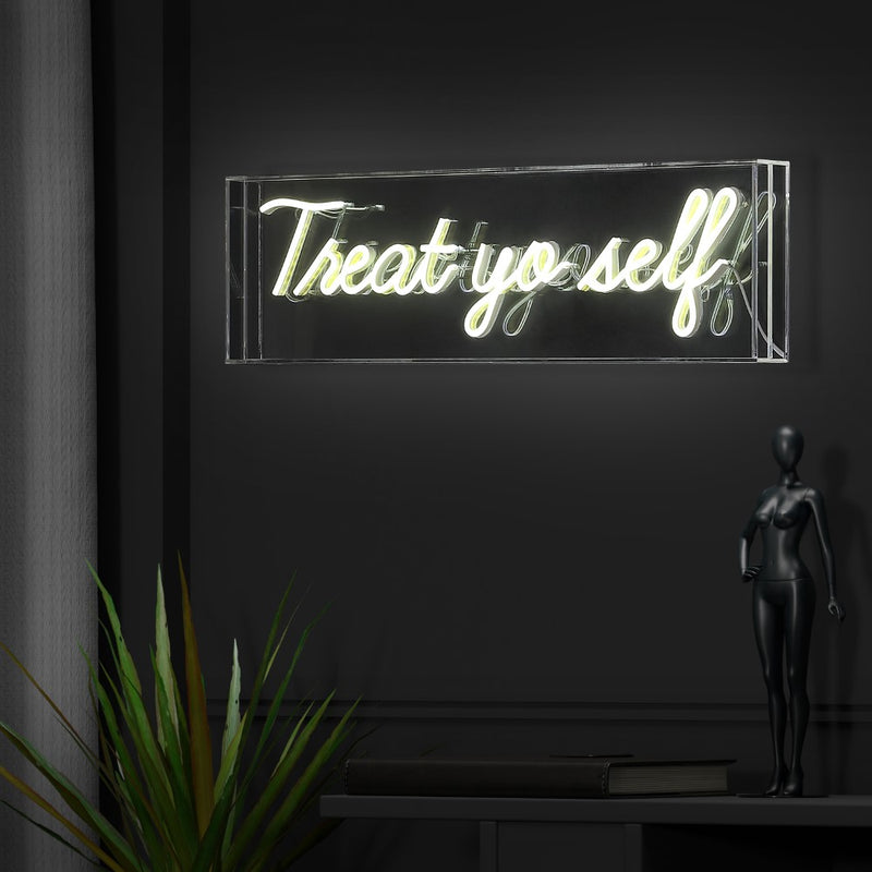 Treat Yo Self 20" Contemporary Glam Acrylic Box USB Operated LED Neon Light - JONATHAN Y