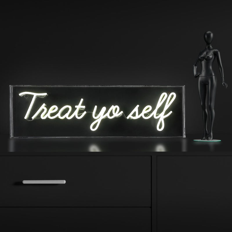 Treat Yo Self 20" Contemporary Glam Acrylic Box USB Operated LED Neon Light - JONATHAN Y