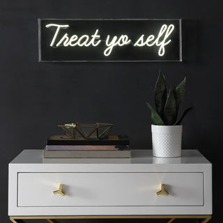 Treat Yo Self 20" Contemporary Glam Acrylic Box USB Operated LED Neon Light - JONATHAN Y