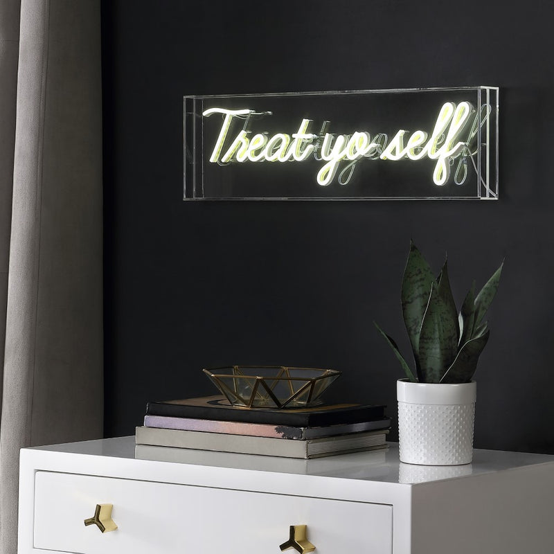 Treat Yo Self 20" Contemporary Glam Acrylic Box USB Operated LED Neon Light - JONATHAN Y