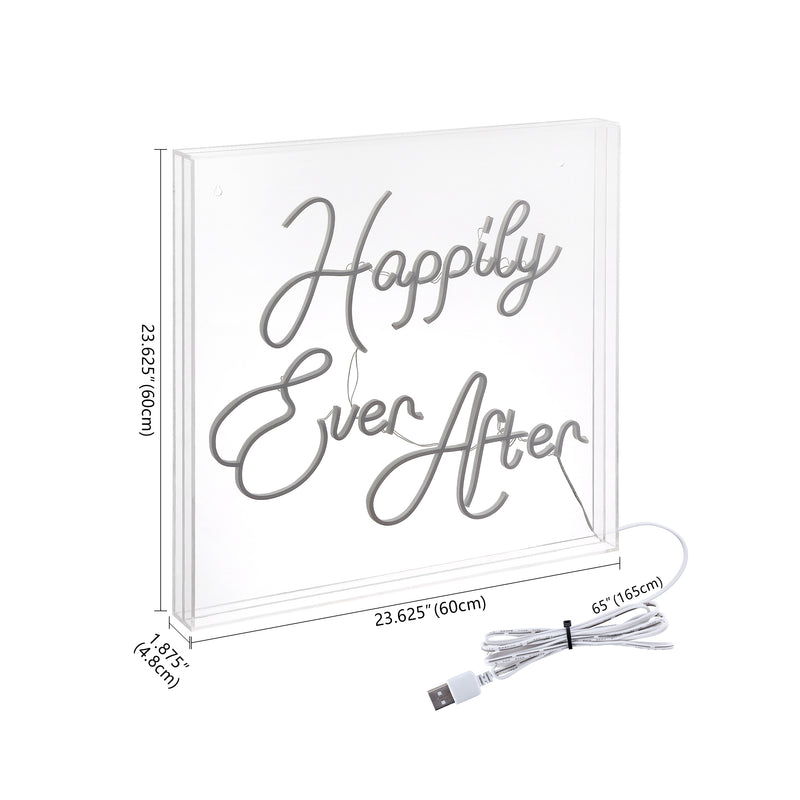 Happily Ever After Square Contemporary Glam Acrylic Box USB Operated LED Neon Light - JONATHAN Y