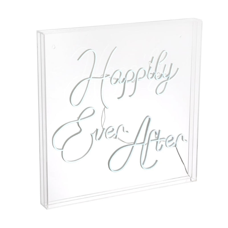 Happily Ever After Square Contemporary Glam Acrylic Box USB Operated LED Neon Light - JONATHAN Y