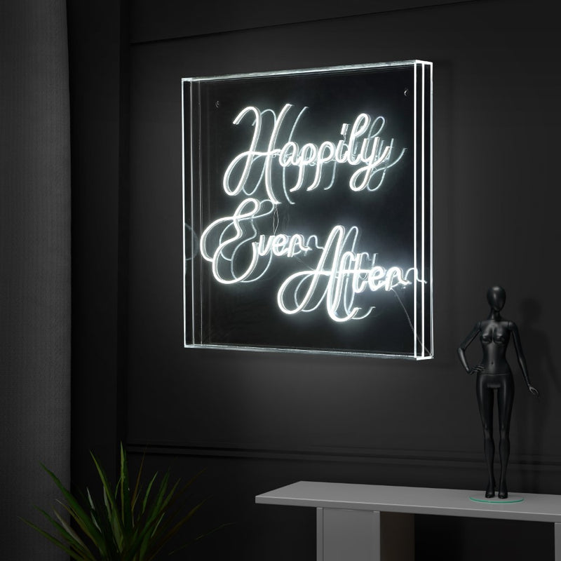 Happily Ever After Square Contemporary Glam Acrylic Box USB Operated LED Neon Light - JONATHAN Y