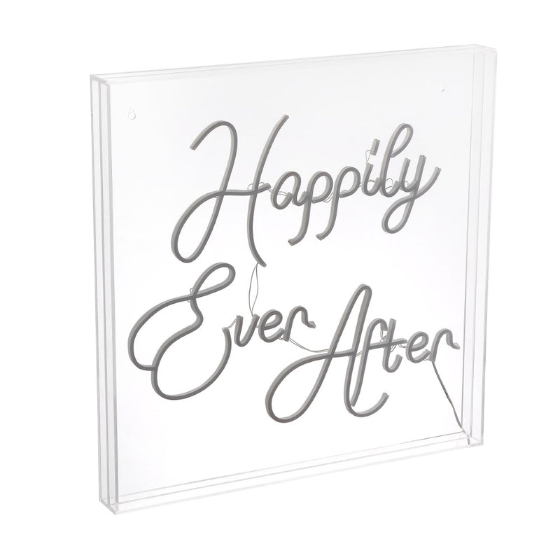 Happily Ever After Square Contemporary Glam Acrylic Box USB Operated LED Neon Light - JONATHAN Y