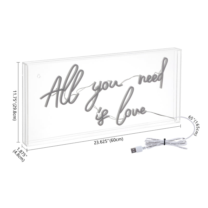 All You Need Is Love 23.63" X 11.75" Contemporary Glam Acrylic Box USB Operated LED Neon Light - JONATHAN Y