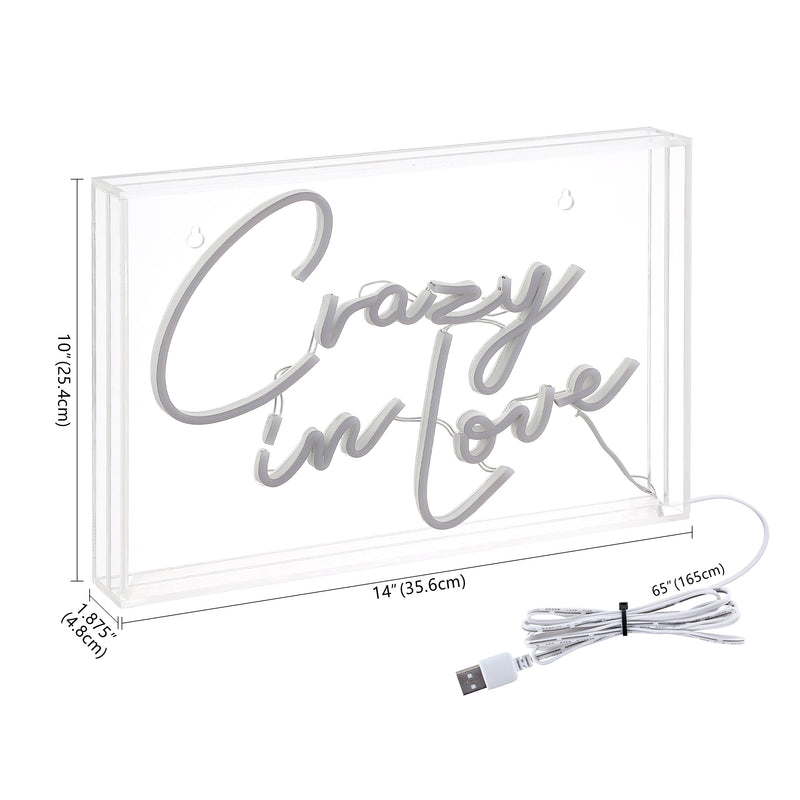 Crazy In Love Contemporary Glam Acrylic Box USB Operated LED Neon Light - JONATHAN Y