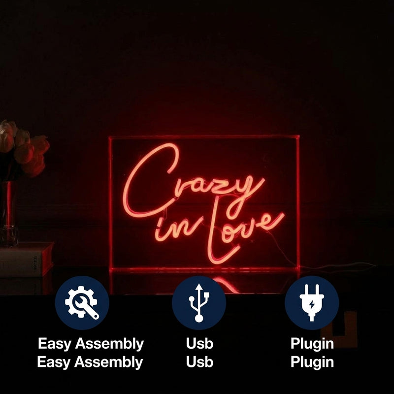 Crazy In Love Contemporary Glam Acrylic Box USB Operated LED Neon Light Red / 14" X 10" – ICONS