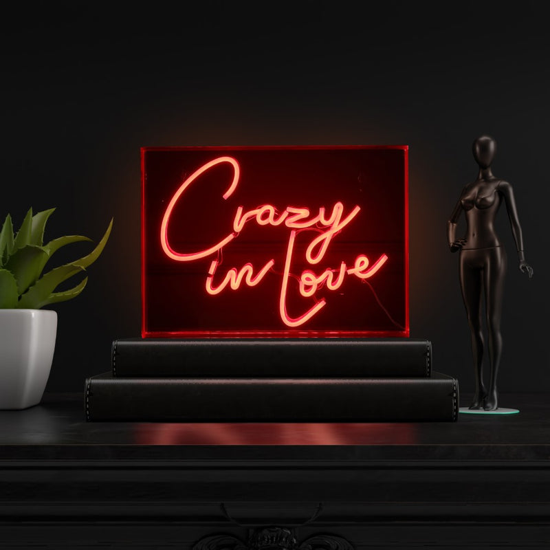Crazy In Love Contemporary Glam Acrylic Box USB Operated LED Neon Light - JONATHAN Y