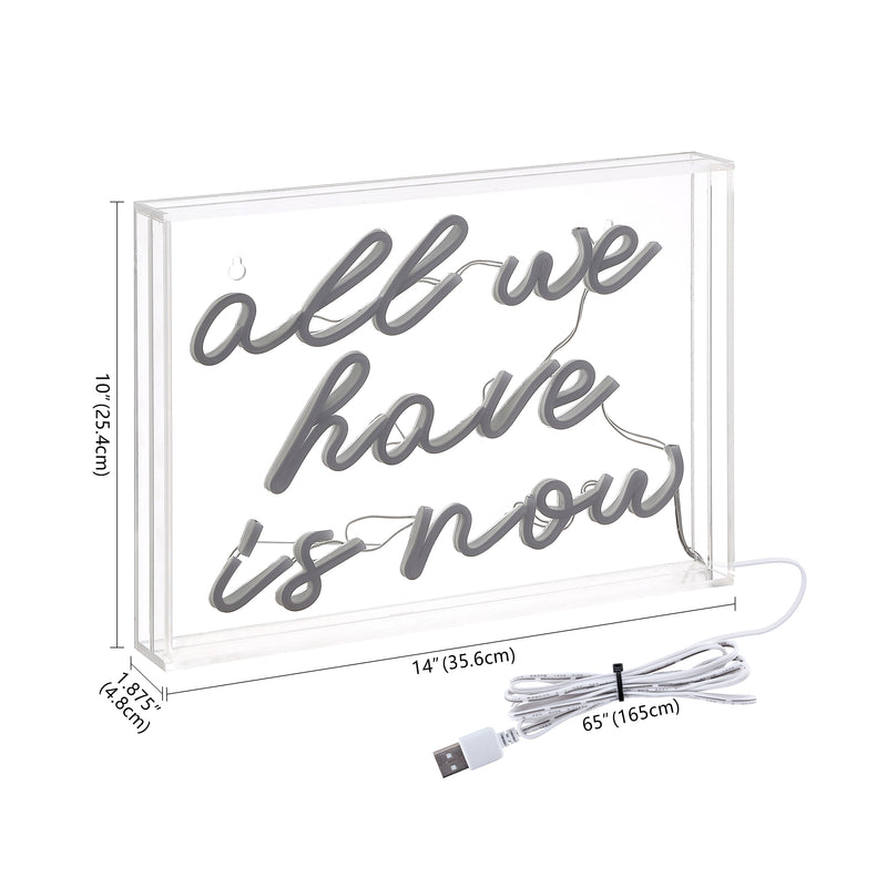 All We Have Is Now Contemporary Glam Acrylic Box USB Operated LED Neon Light - JONATHAN Y