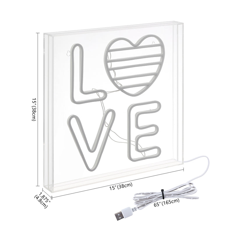 LOVE Square Contemporary Glam Acrylic Box USB Operated LED Neon Light - JONATHAN Y