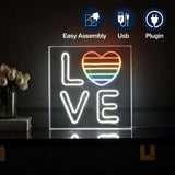 LOVE Square Contemporary Glam Acrylic Box USB Operated LED Neon Light White/Rainbow / 15" – ICONS
