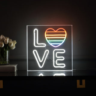 LOVE Square Contemporary Glam Acrylic Box USB Operated LED Neon Light - JONATHAN Y