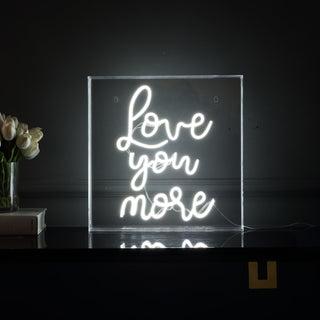 Love You More Square Contemporary Glam Acrylic Box USB Operated LED Neon Light - JONATHAN Y