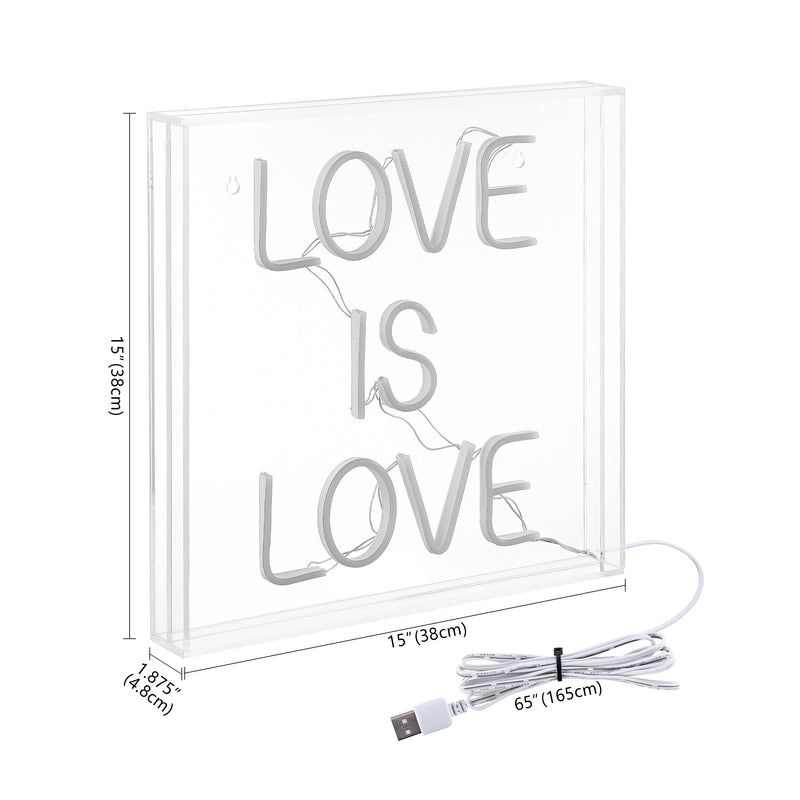 Love Is Love Square Contemporary Glam Acrylic Box USB Operated LED Neon Light - JONATHAN Y