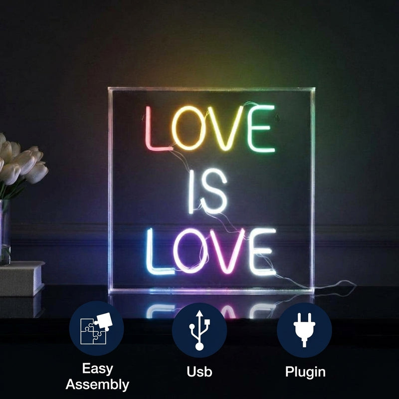 Love Is Love Square Contemporary Glam Acrylic Box USB Operated LED Neon Light Multi-Colored / 15" – ICONS