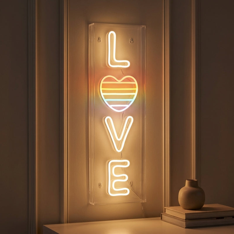 LOVE 8" X 24" Contemporary Glam Acrylic Box USB Operated LED Neon Light White/Rainbow / 8" X 24" – AI-ON