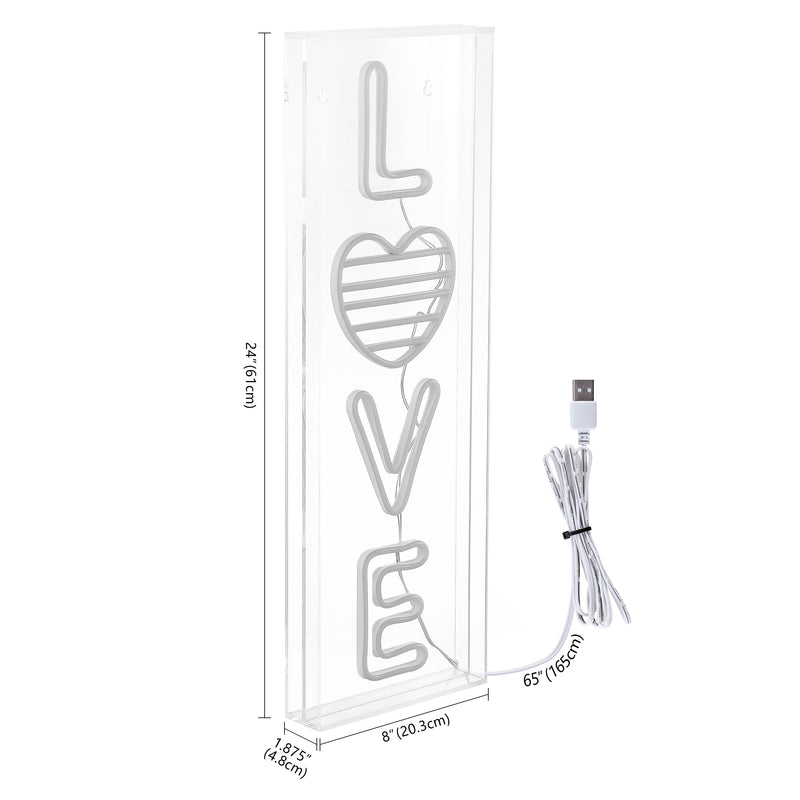 LOVE 8" X 24" Contemporary Glam Acrylic Box USB Operated LED Neon Light - JONATHAN Y