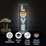 LOVE 8" X 24" Contemporary Glam Acrylic Box USB Operated LED Neon Light White/Rainbow / 8" X 24" – ICONS