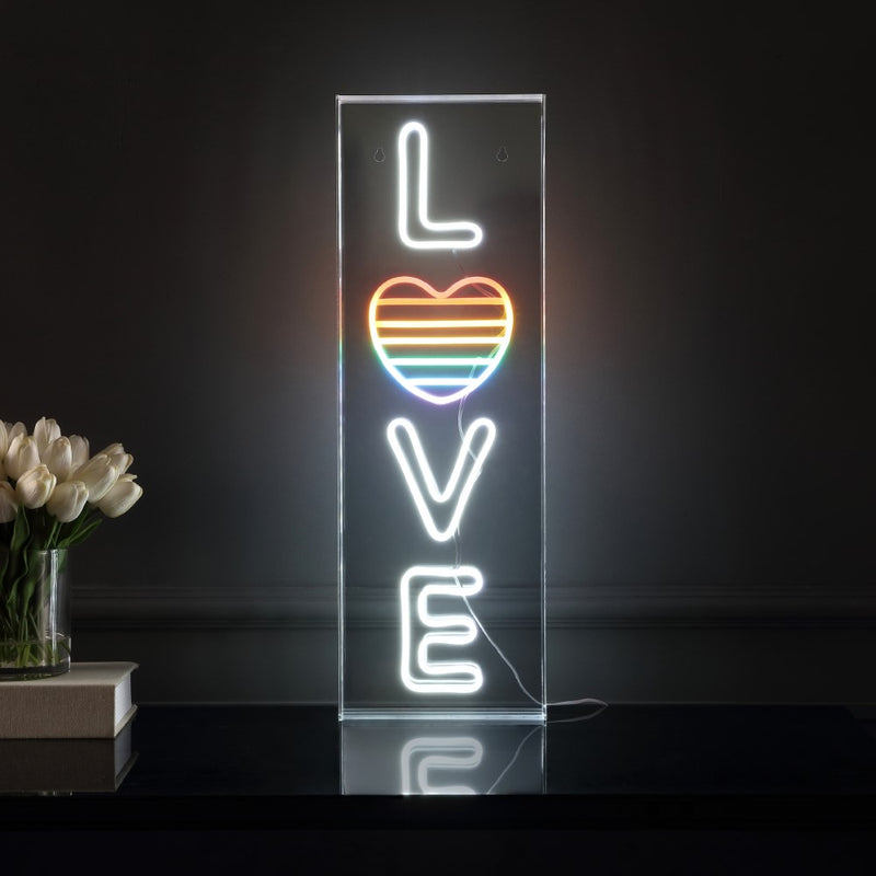 LOVE 8" X 24" Contemporary Glam Acrylic Box USB Operated LED Neon Light - JONATHAN Y