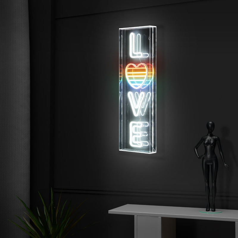 LOVE 8" X 24" Contemporary Glam Acrylic Box USB Operated LED Neon Light - JONATHAN Y