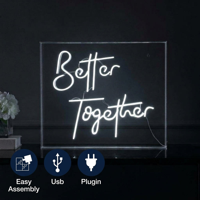Better Together Contemporary Glam Acrylic Box USB Operated LED Neon Light White / 23.63" X 20" – ICONS
