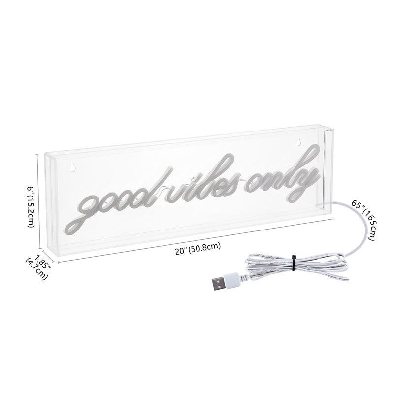 Good Vibes Only Contemporary Glam Acrylic Box USB Operated LED Neon Light - JONATHAN Y