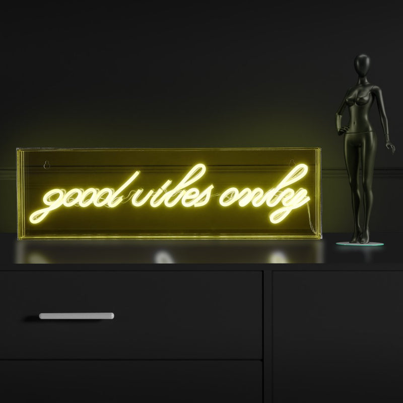 Good Vibes Only Contemporary Glam Acrylic Box USB Operated LED Neon Light - JONATHAN Y