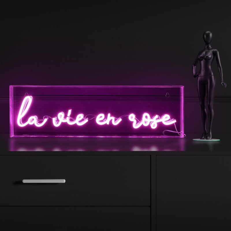 La Vie En Rose Contemporary Glam Acrylic Box USB Operated LED Neon Light - JONATHAN Y