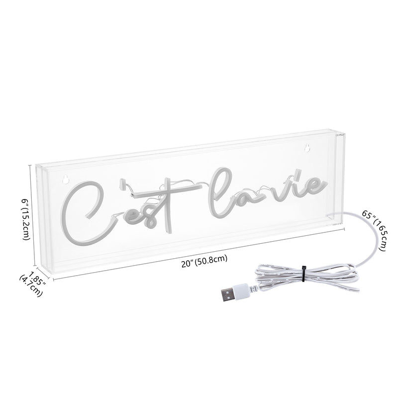 C'est La Vie Contemporary Glam Acrylic Box USB Operated LED Neon Light - JONATHAN Y