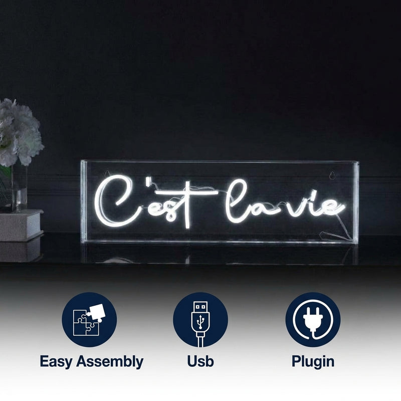 C'est La Vie Contemporary Glam Acrylic Box USB Operated LED Neon Light White / 20" X 6" – ICONS