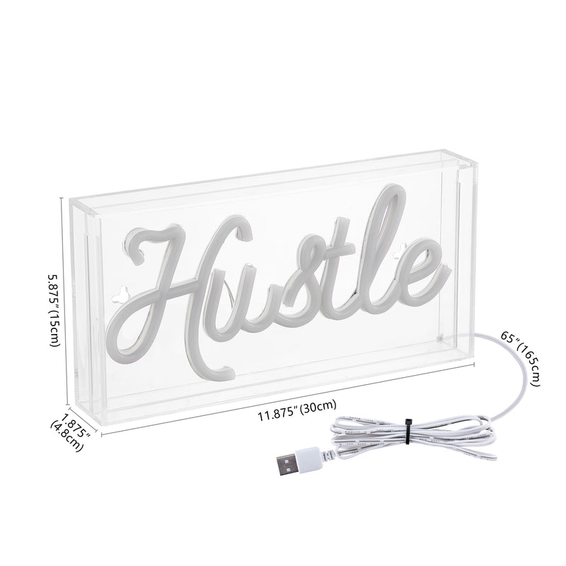 Hustle Contemporary Glam Acrylic Box USB Operated LED Neon Light - JONATHAN Y