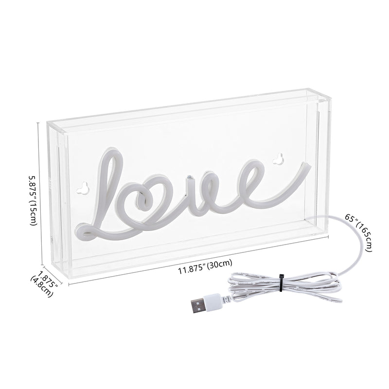 Love Contemporary Glam Acrylic Box USB Operated LED Neon Light - JONATHAN Y
