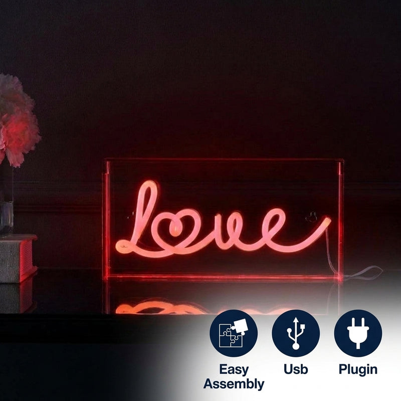 Love Contemporary Glam Acrylic Box USB Operated LED Neon Light Red / 11.88" X 5.88" – ICONS