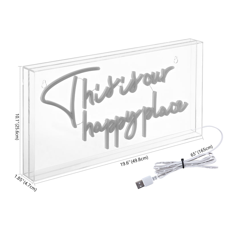This Is Your Happy Place Contemporary Glam Acrylic Box USB Operated LED Neon Light - JONATHAN Y