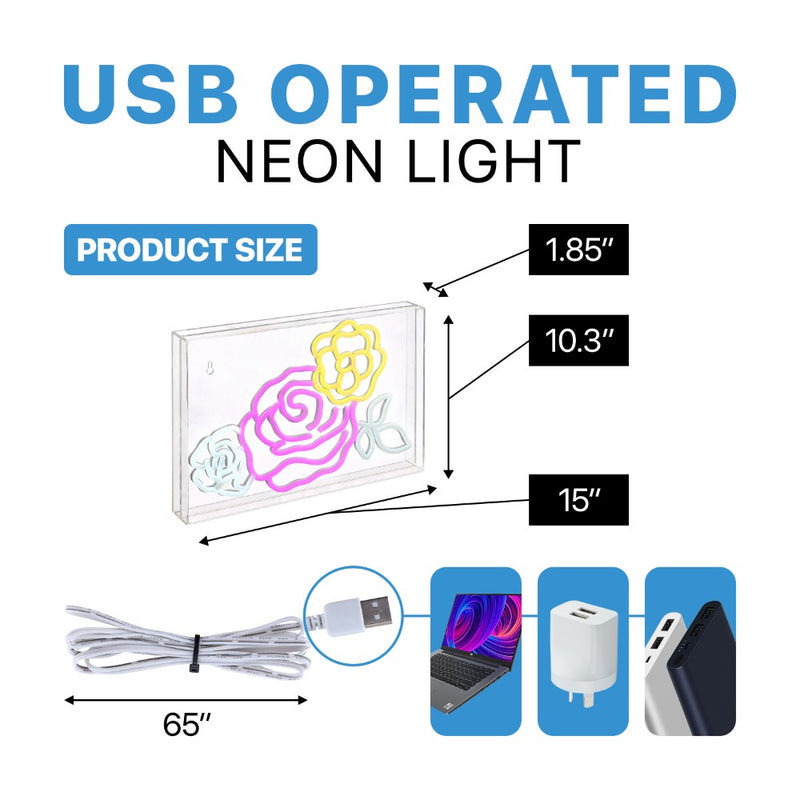 Crowd Of Roses Contemporary Glam Acrylic Box USB Operated LED Neon Light - JONATHAN Y