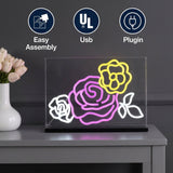 Crowd Of Roses Contemporary Glam Acrylic Box USB Operated LED Neon Light Pink/White/Yellow / 15" X 10.3" – ICONS
