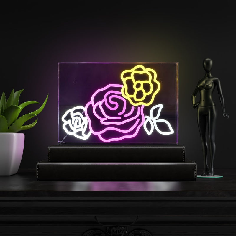 Crowd Of Roses Contemporary Glam Acrylic Box USB Operated LED Neon Light - JONATHAN Y