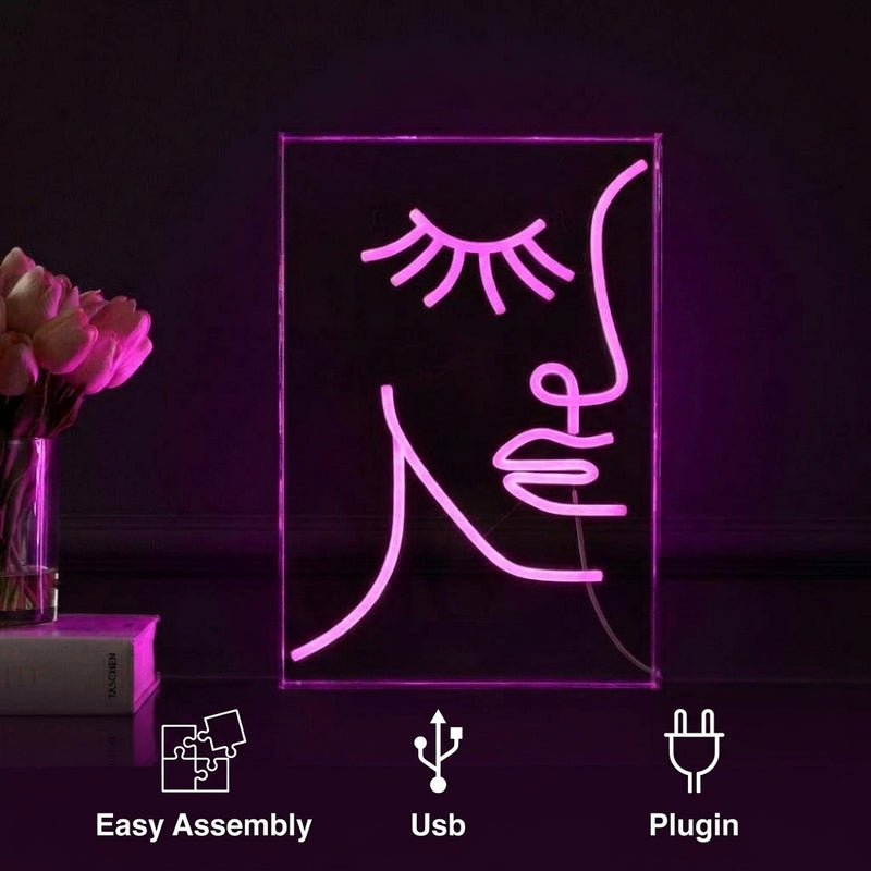 Half-Face Contemporary Glam Acrylic Box USB Operated LED Neon Light Pink / 10.3" X 15" – ICONS