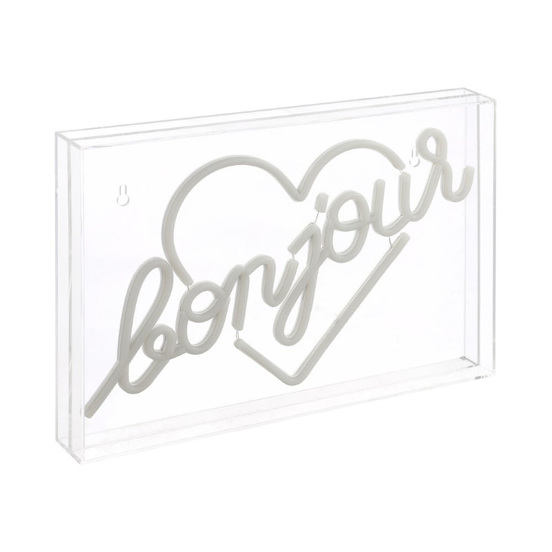 Bonjour Heart Contemporary Glam Acrylic Box USB Operated LED Neon Light - JONATHAN Y