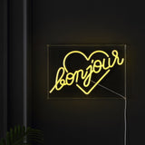 Bonjour Heart Contemporary Glam Acrylic Box USB Operated LED Neon Light - JONATHAN Y