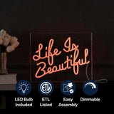 Life is Beautiful Contemporary Glam Acrylic Box USB Operated LED Neon Light Orange / 13.7" X 10.9" – ICONS