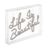 Life is Beautiful Contemporary Glam Acrylic Box USB Operated LED Neon Light - JONATHAN Y