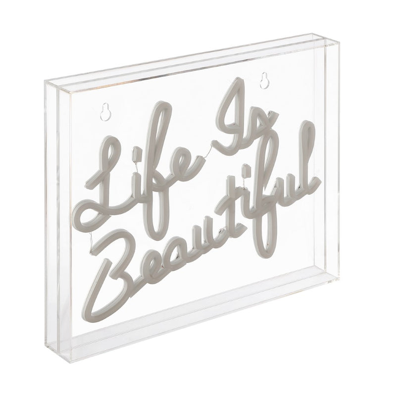 Life is Beautiful Contemporary Glam Acrylic Box USB Operated LED Neon Light - JONATHAN Y