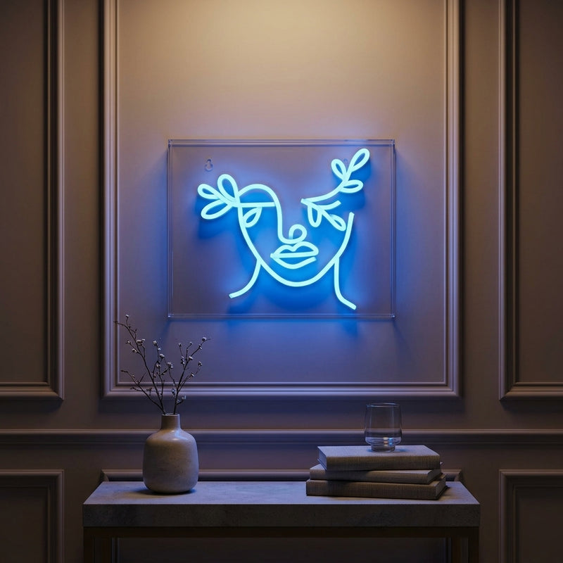 Teary Face Contemporary Glam Acrylic Box USB Operated LED Neon Light Blue / 13.7" X 10.9" – AI-ON