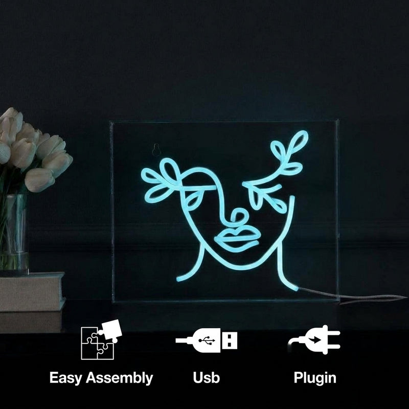 Teary Face Contemporary Glam Acrylic Box USB Operated LED Neon Light Blue / 13.7" X 10.9" – ICONS