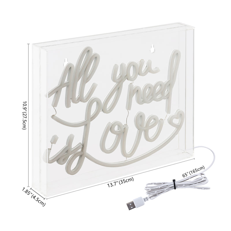 All You Need Is Love Contemporary Glam Acrylic Box USB Operated LED Neon Light - JONATHAN Y