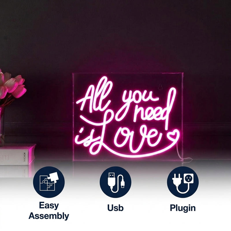 All You Need Is Love Contemporary Glam Acrylic Box USB Operated LED Neon Light Pink / 13.7" X 10.9" – ICONS