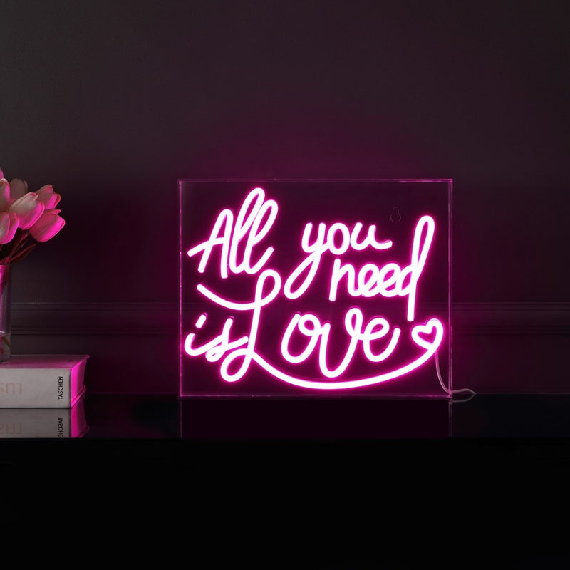 All You Need Is Love Contemporary Glam Acrylic Box USB Operated LED Neon Light - JONATHAN Y