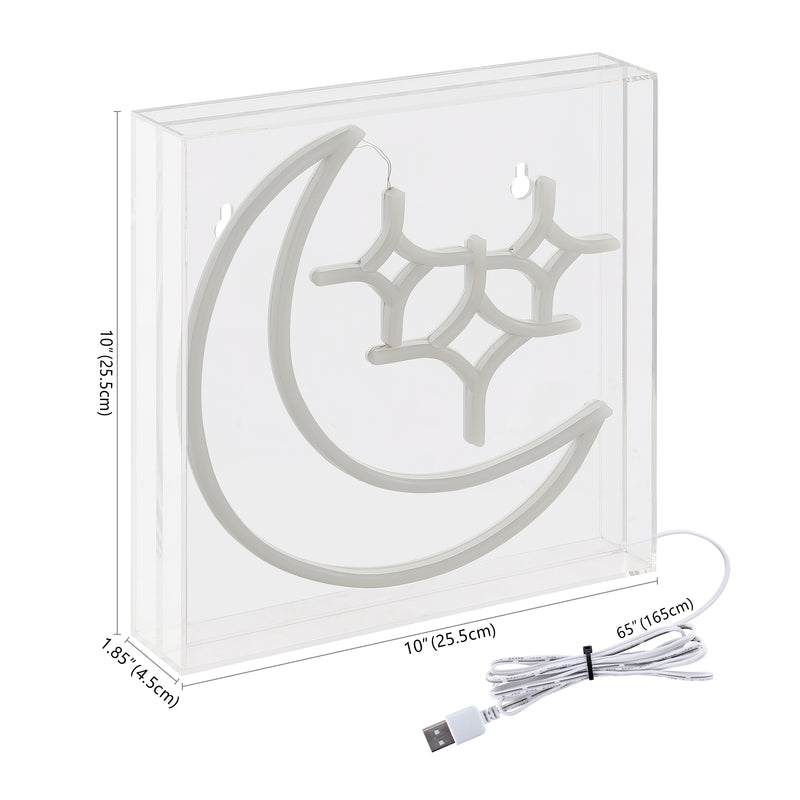 Starry Crescent Square Contemporary Glam Acrylic Box USB Operated LED Neon Light - JONATHAN Y