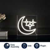 Starry Crescent Square Contemporary Glam Acrylic Box USB Operated LED Neon Light White / 10" – ICONS